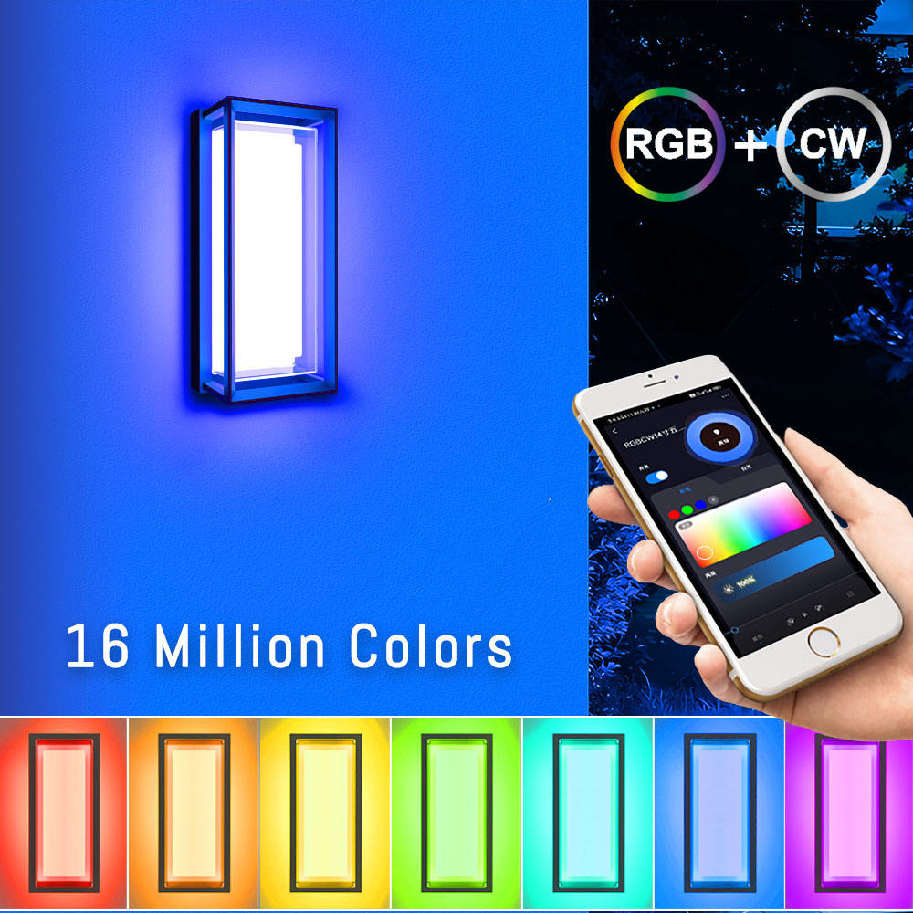 Goldsuno Outdoor Wall Light 12-Inch Smart RGB C W LED Sconce - Model JXL-BD12-WM15W-RGBCW-XX